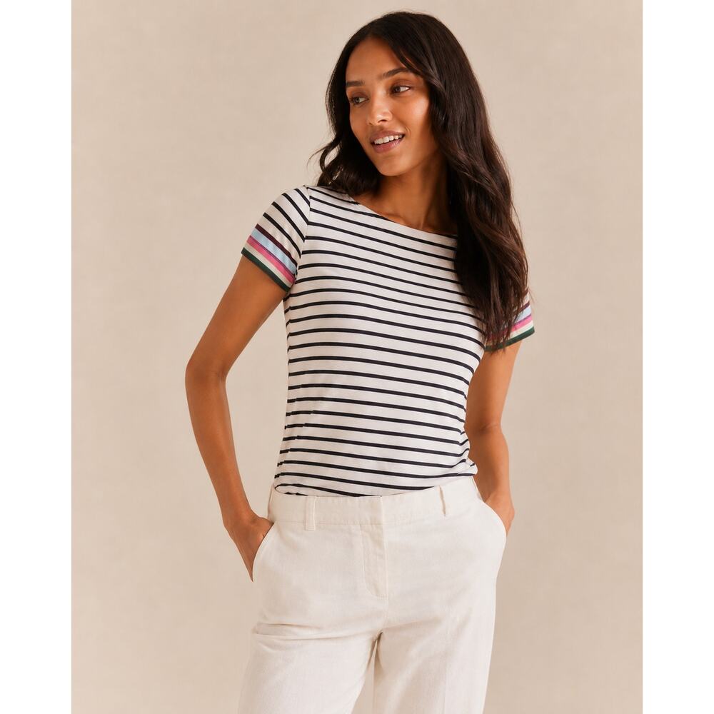 Boden Breton Stripe Tee Multicolor Sleeve Detail Size 18